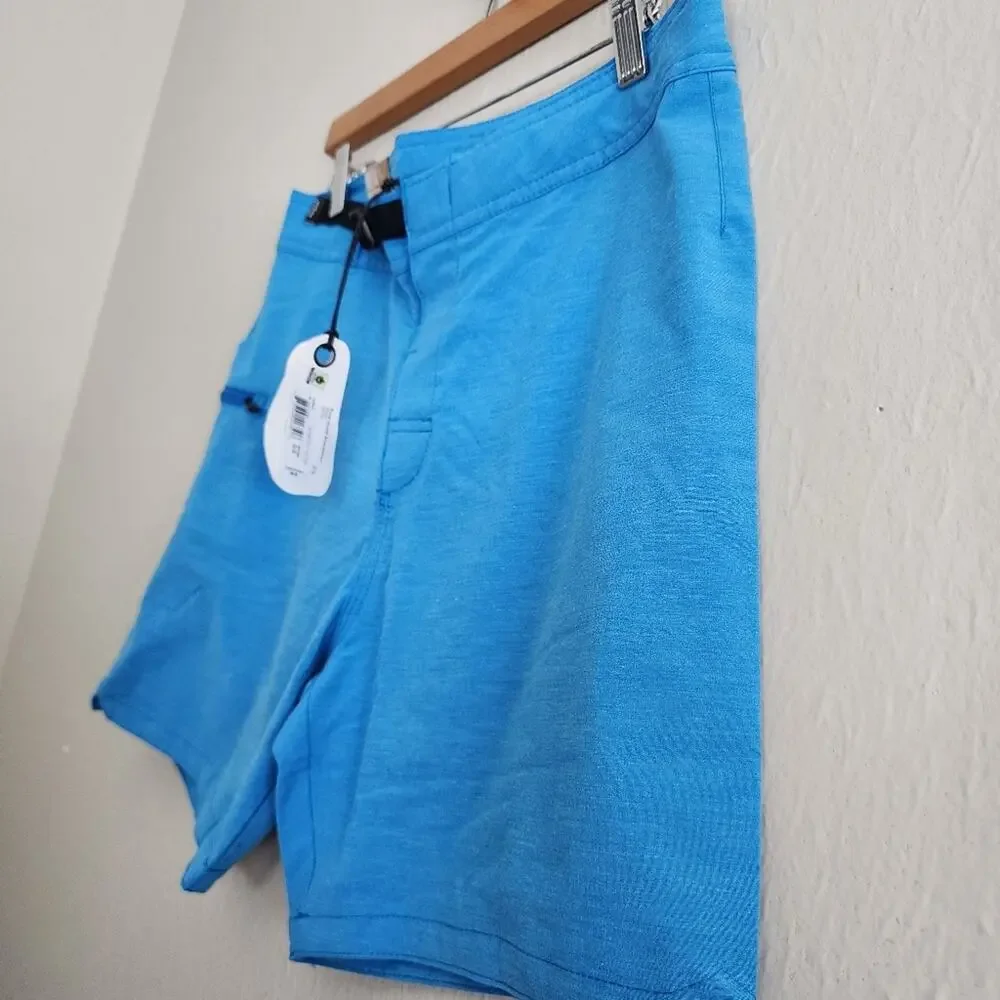 NWT prAna Rock Shock Boardshorts Tide Pool Blue Zion Cinch Waist Men’s Size 30